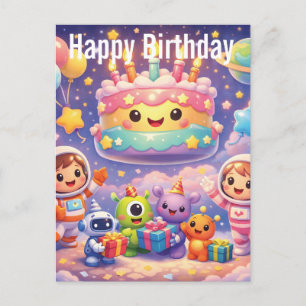 Carte Postale Jolie fête d'anniversaire dans l'espace avec des a