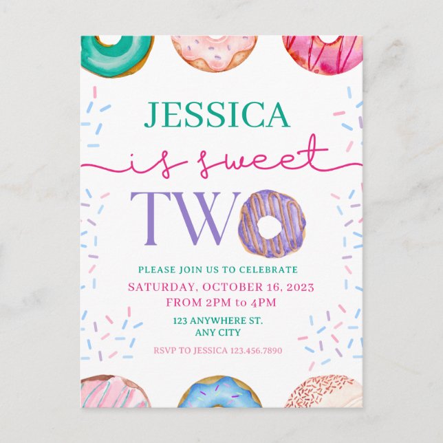 Carte Postale Jolie fête de donut Joyeux deuxième 2ème anniversa (Devant)