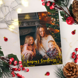 Carte Postale Jolie feuille d'or à huile Script photo Noël