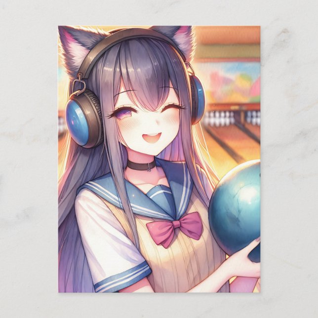 Carte Postale Jolie fille anime à une fête d'anniversaire de bow (Devant)