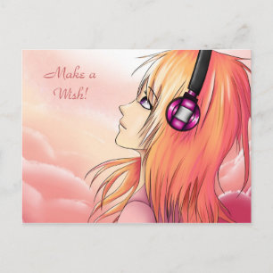 Carte Postale Jolie fille Anime au coucher du soleil