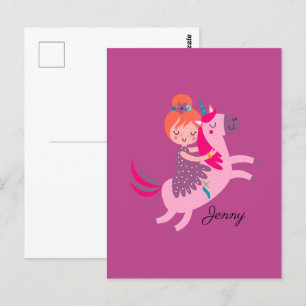 Carte Postale Jolie fille aux cheveux orange chevauchant une lic