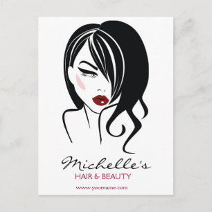Carte Postale Jolie fille avec cheveux ondulés Icône maquillage