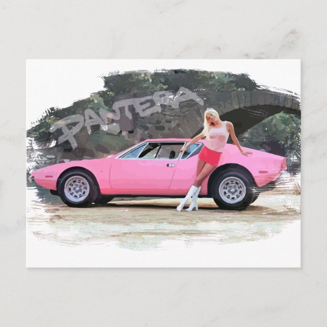 Carte Postale Jolie fille avec De Tomaso Pantera GTS (Devant)