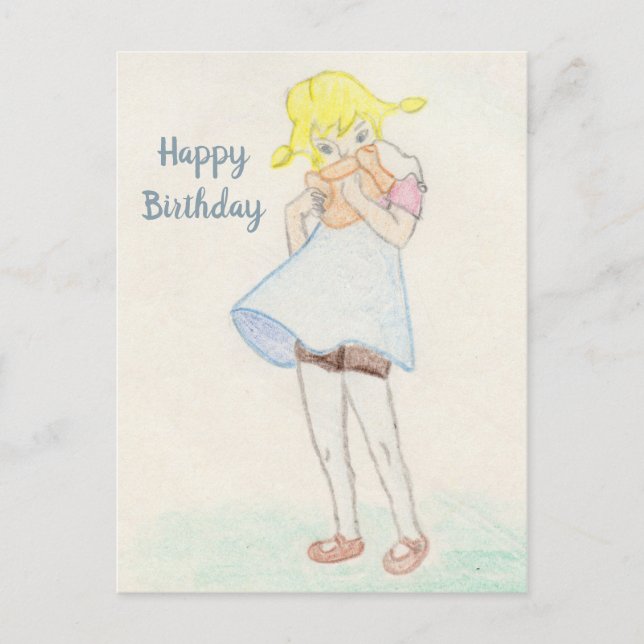 Carte Postale Jolie fille avec ours en peluche (Devant)