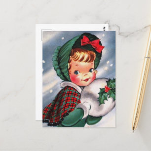 Carte Postale jolie fille de Noël vintage
