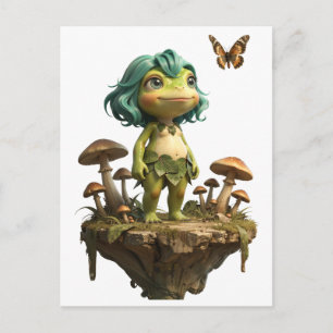 Carte Postale Jolie Fille Grenouille Parmi les Champignons avec