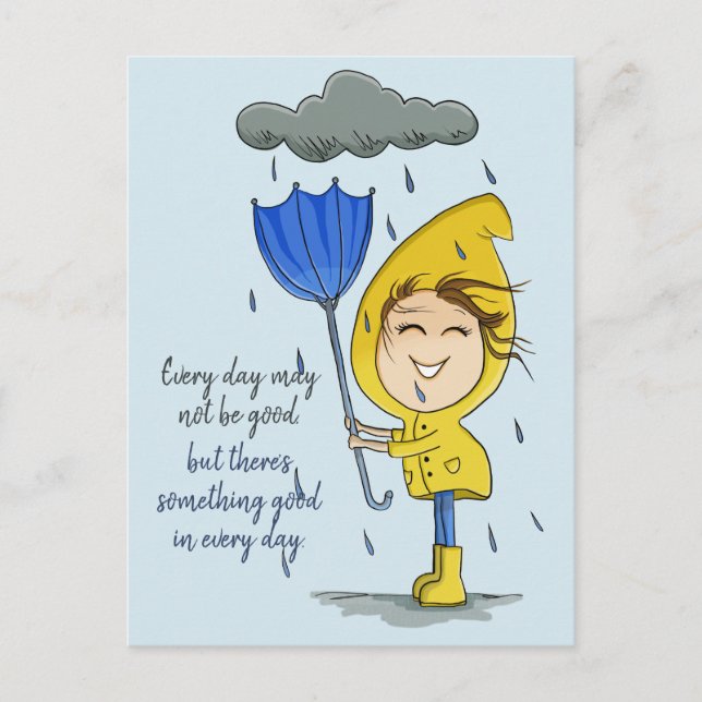 Carte Postale Jolie Fille Jour de Pluie et de Vent Graphique Enc (Devant)
