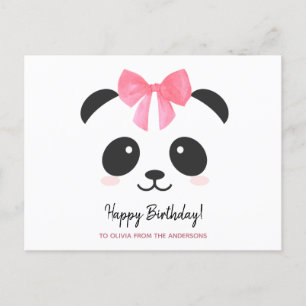 Carte Postale Jolie fille panda Joyeux Anniversaire personnalisé