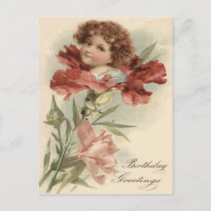 Carte Postale Jolie Fille Rouge Fleur de Pétunia
