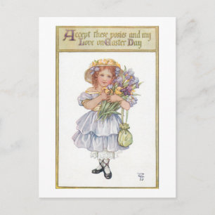 Carte Postale Jolie fille Vintage aux fleurs de Pâques