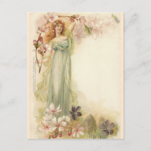 Carte Postale Jolie fille Vintage en fleurs