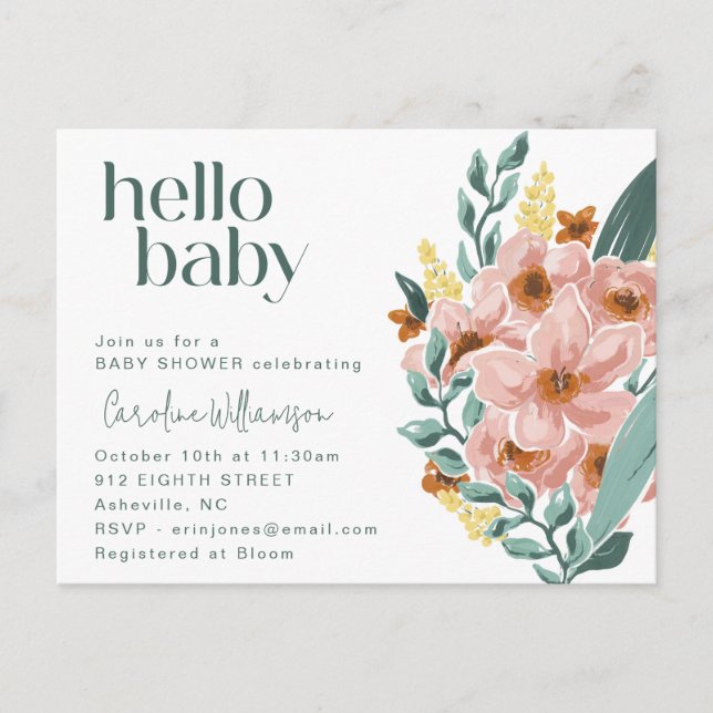 Carte Postale Jolie Fleur de Sauge Rose Menthe Bonjour Baby Show (Devant)