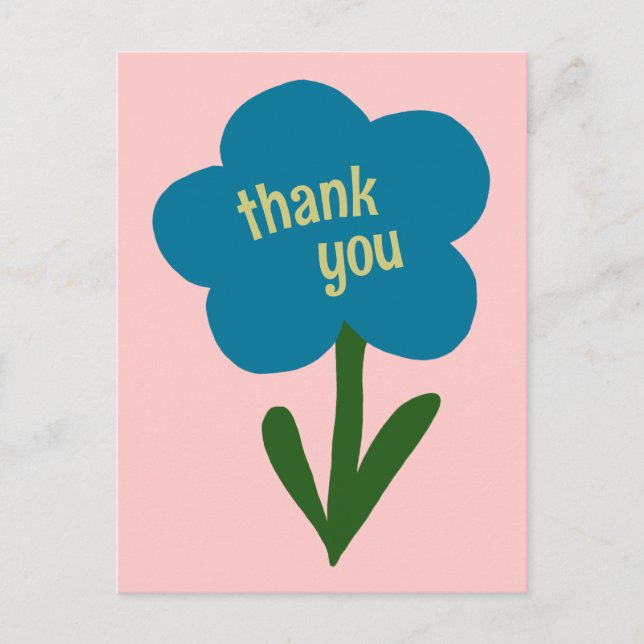 Carte Postale Jolie Fleur Moderne Bleue et Rose Merci (Devant)