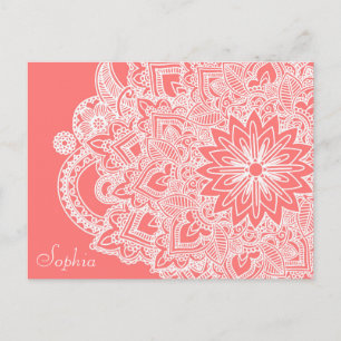 Carte Postale Jolie fleur tendance henné design dessiné à la mai