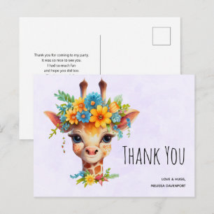 Carte Postale Jolie girafe avec couronne florale Merci