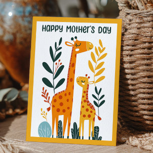 Carte Postale Jolie girafe et son veau de dessin animé Bonne fêt