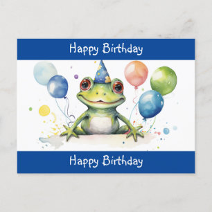 Carte Postale Jolie grenouille verte avec ballons Joyeux anniver