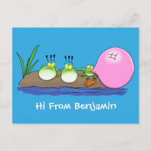 Carte Postale Jolie grenouilles drôles bubblegum dessin animé il