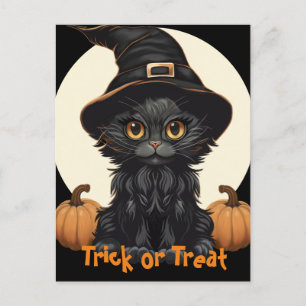 Carte Postale Jolie Halloween sorcières Chat avec Casquette et C