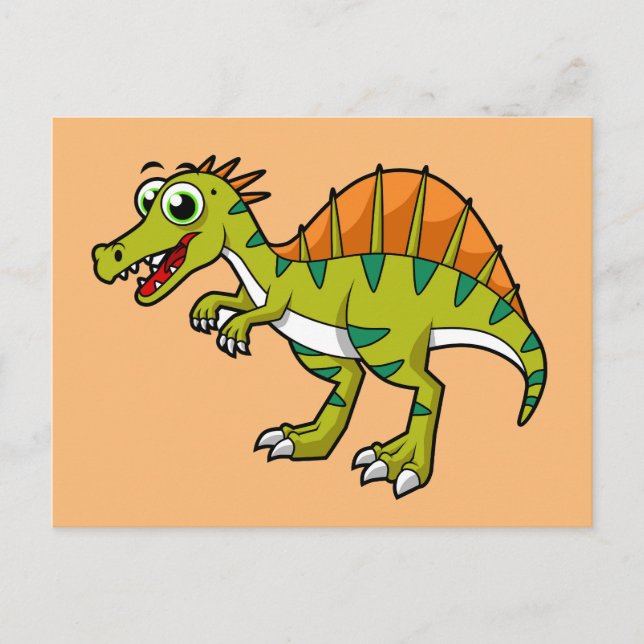 Carte Postale Jolie illustration d'un Spinosaurus souriant. (Devant)