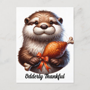 Carte Postale Jolie loutre avec dinde de Thanksgiving 
