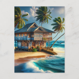 Carte Postale Jolie maison de Cabine de plage en rondins