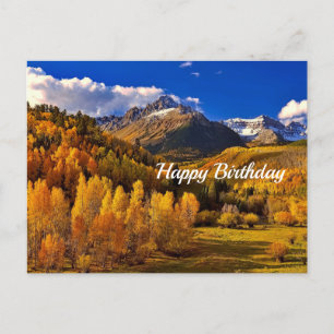 Carte Postale Jolie Montagne d'arbres jaunes Anniversaire