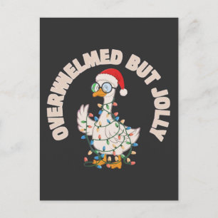 Carte Postale Jolie oie de Noël portant un chapeau de Père Noël