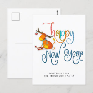 Carte Postale Jolie Parties scintillant Reindeer Bonne Année