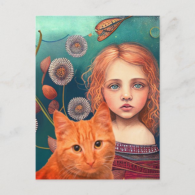 CARTE POSTALE JOLIE PETITE FILLE & GINGER CAT POSTCARD (Devant)