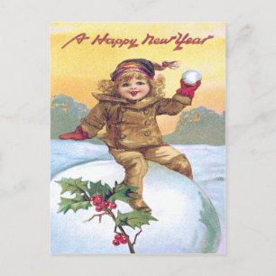 Carte Postale Jolie Petite Fille Snowball Holly Neige