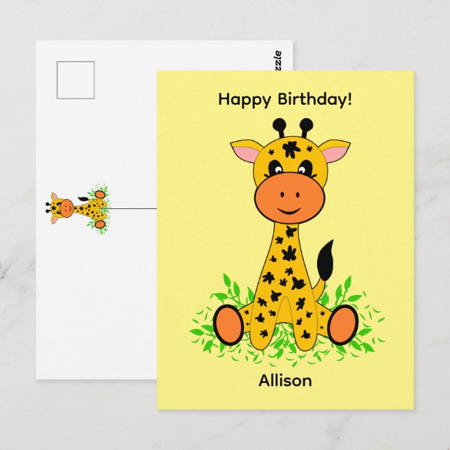 Carte Postale Jolie petite girafe pour anniversaire (Devant / Derrière)