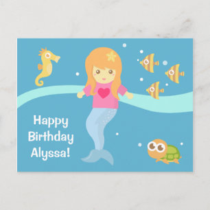 Carte Postale Jolie petite sirène sous-marine Joyeux anniversair