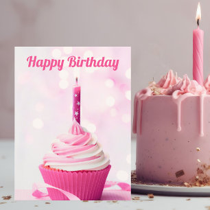Carte Postale Jolie photo de cupcake rose personnalisée Joyeux A