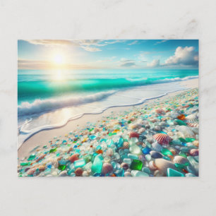 Carte Postale Jolie plage Ocean avec verre de mer
