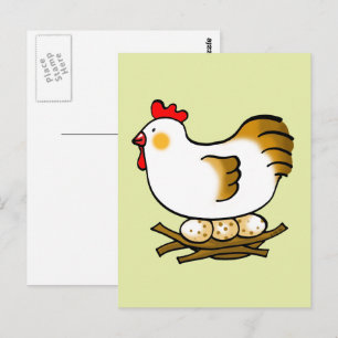 Carte Postale Jolie poule de dessin animé sur un nid avec des œu