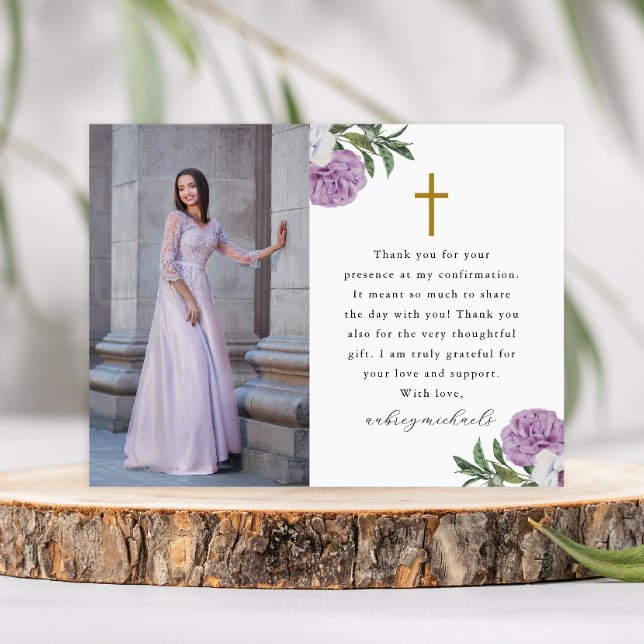 Carte Postale Jolie Purple Floral Confirmation Merci Photo (Créateur téléchargé)