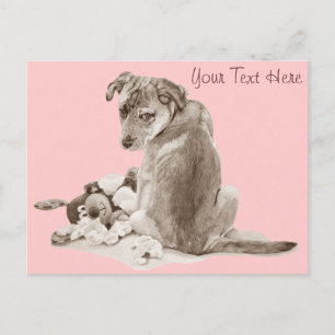 Carte Postale Jolie race mixte chiot avec chien en peluche
