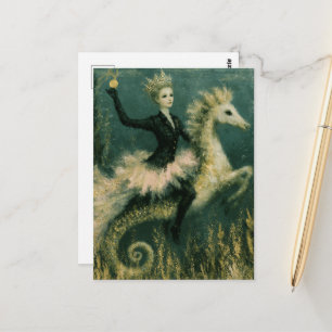 Carte Postale Jolie Reine Ballerine sur son Hippocampe