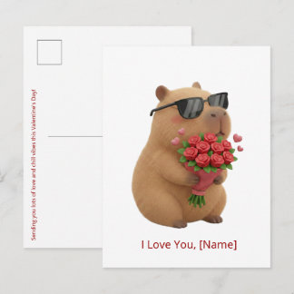 Carte Postale Jolie Rose Capybara Je T'Aime Nom Personnalisé