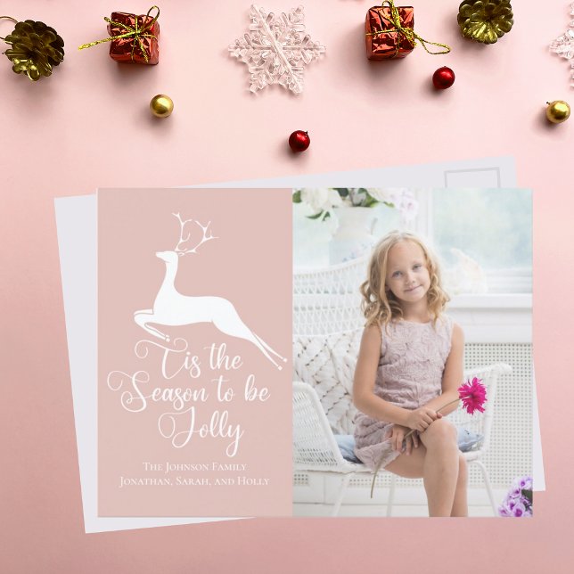 Carte Postale Jolie rose Reindeer Noël Chic Photo Holiday (Créateur téléchargé)
