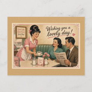 Carte Postale Jolie Serveuse de Diner Rétro Café