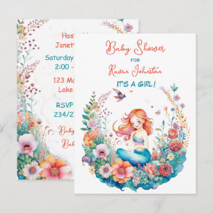 Carte Postale Jolie sirène fille de bébé douche de bébé Invitati