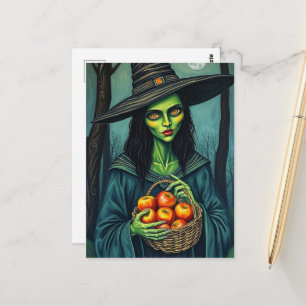 Carte Postale Jolie Sorcière Avec Des Pommes