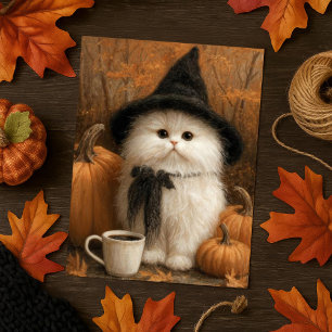Carte Postale Jolie sorcière blanche Halloween avec café Coffee 
