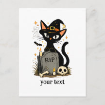 Jolie sorcière Chat noir Cimetière Halloween