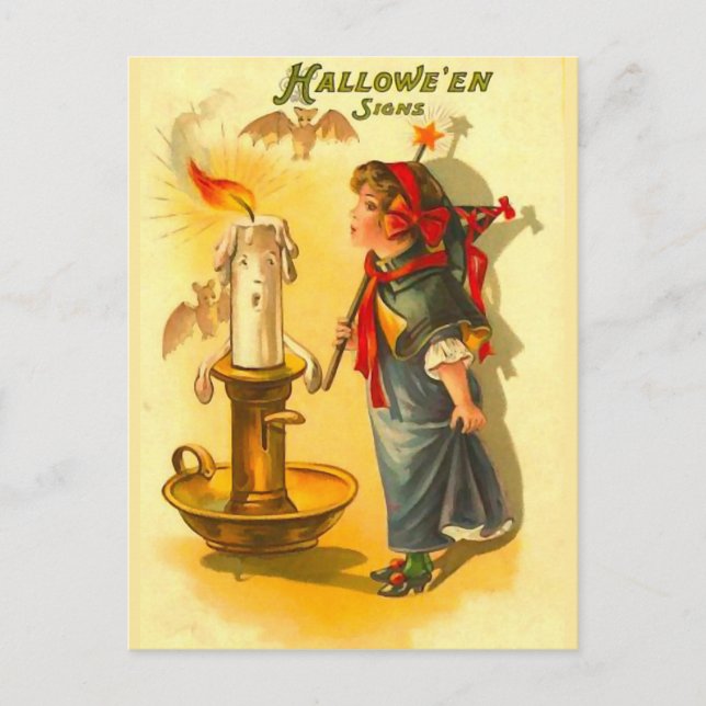 Carte Postale Jolie sorcière d'Halloween avec bougie (Devant)
