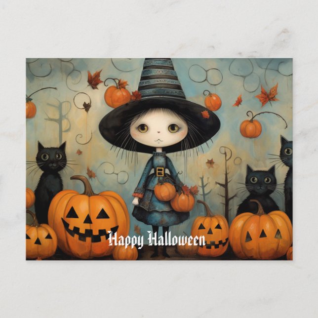 Carte Postale Jolie Sorcière Halloween 6 (Devant)