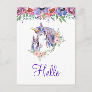 Carte Postale Jolie Unicorn Maman & Baby Aquarelle Florale Bonjo